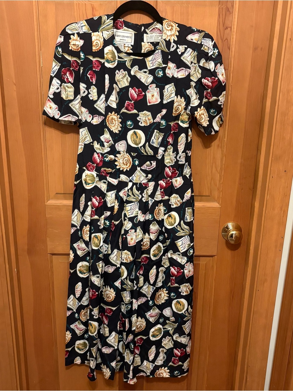 Vintage 90’s Karin Stevens Novelty Print Floral Apothecary Rayon Flowy Dress 6P